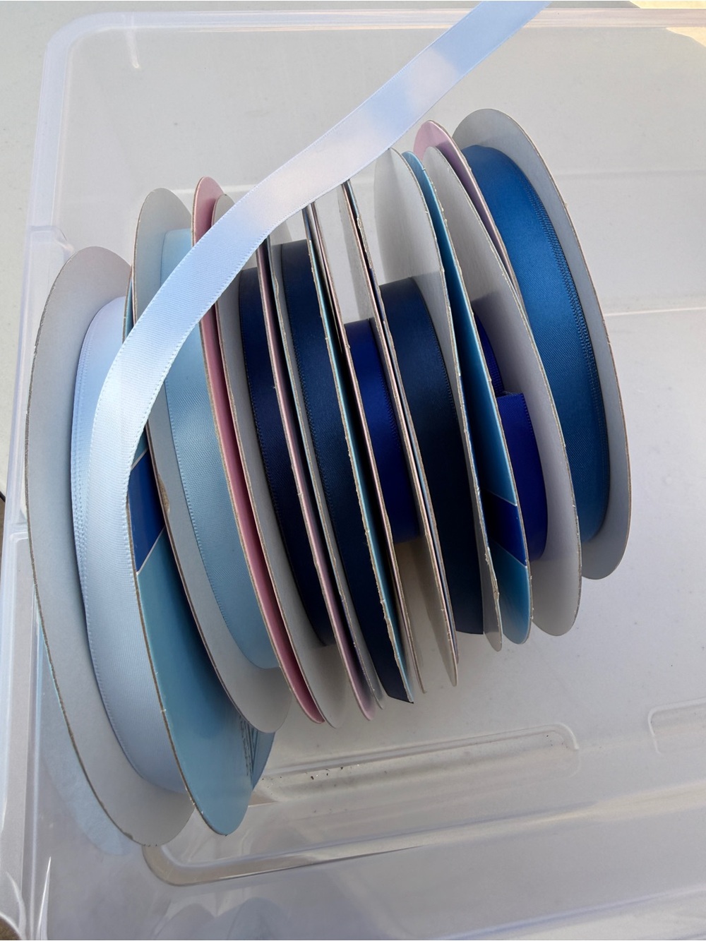 Assorted Satin Ribbon Spools in light blue and dark blue